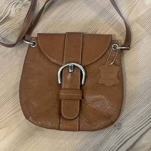 Vintage  Buckle Flap Brown Leather Crossbody Shoulder Bag